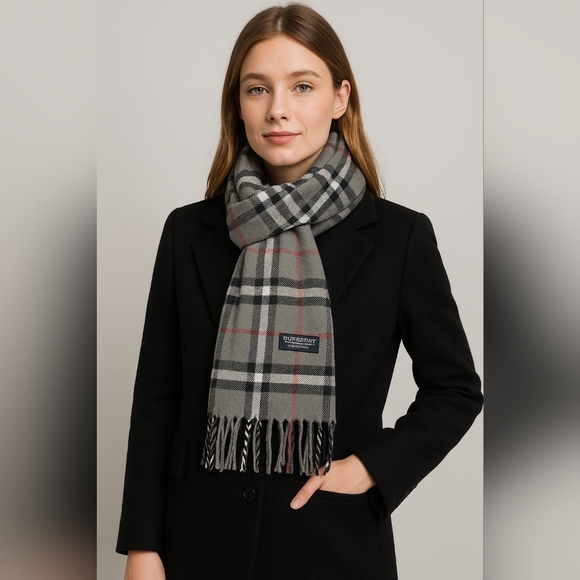 Burberry London Gray Check Lambswool Scarf Classic Nova Plaid, InGood Conditions - Picture 1 of 7